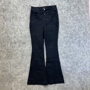 Express Bell Flare Jeans Womens Size 4R Black High Rise Button Fly Stretch